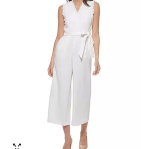 Calvin Klein Collection Tan ( white in photo) V-Neck Jumpsuit